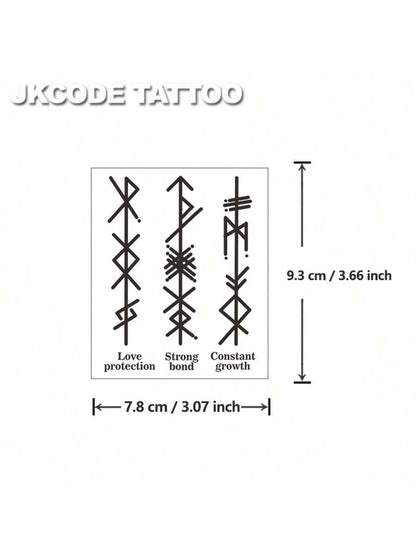 JKCODE TATTOO Ancient Viking And Peace Hieroglyphic Tattoos With "Love" And "Strong Bond" Meaning, Rockstar Finger/Hand/Neck Temporary Tattoos, Unisex, Long-Lasting Waterproof For 15 Days