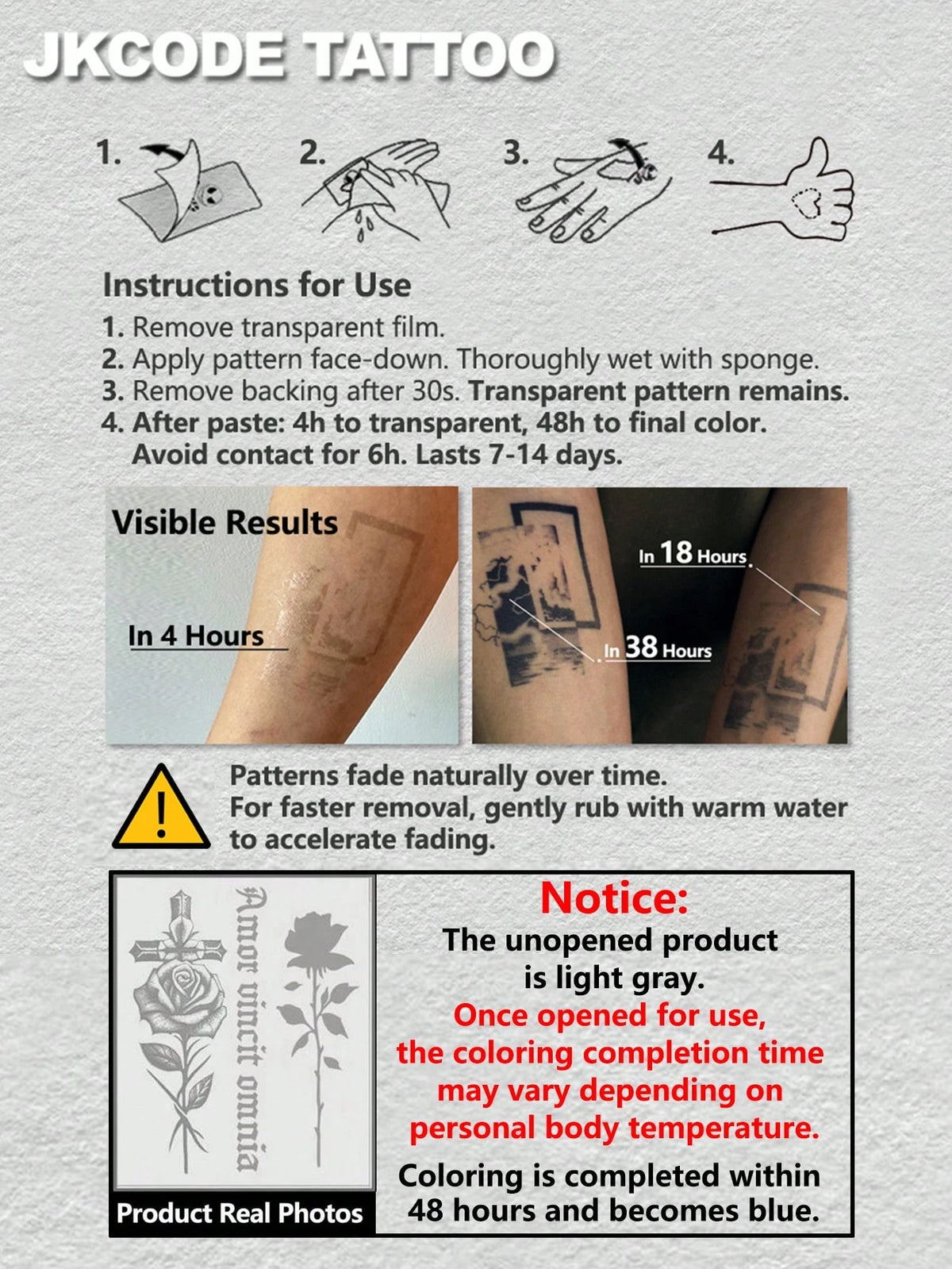 JKCODE TATTOO Ancient Viking And Peace Hieroglyphic Tattoos With "Love" And "Strong Bond" Meaning, Rockstar Finger/Hand/Neck Temporary Tattoos, Unisex, Long-Lasting Waterproof For 15 Days