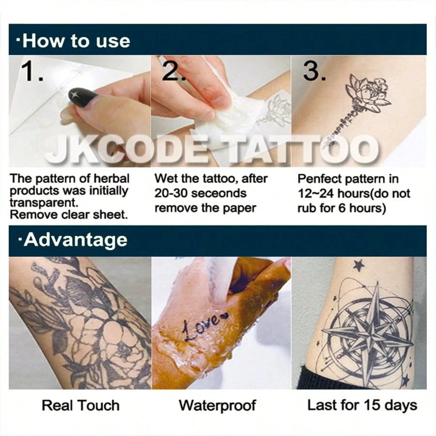 JKCODE TATTOO OCEAN MINIMAL TATTOO- Herbal Temporary Tattoo, INS Style- Ocean Theme, Island Design- Turtle, Starfish, Seashell, Jellyfish, Summer Beach- Cute Tattoo Fashion Accessory For Women, Fi