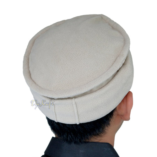 Khaki Afghani-Style "Tauhid until the end" Faux Wool Stretchable Pakol Mujahidin Soft Kufi Hat