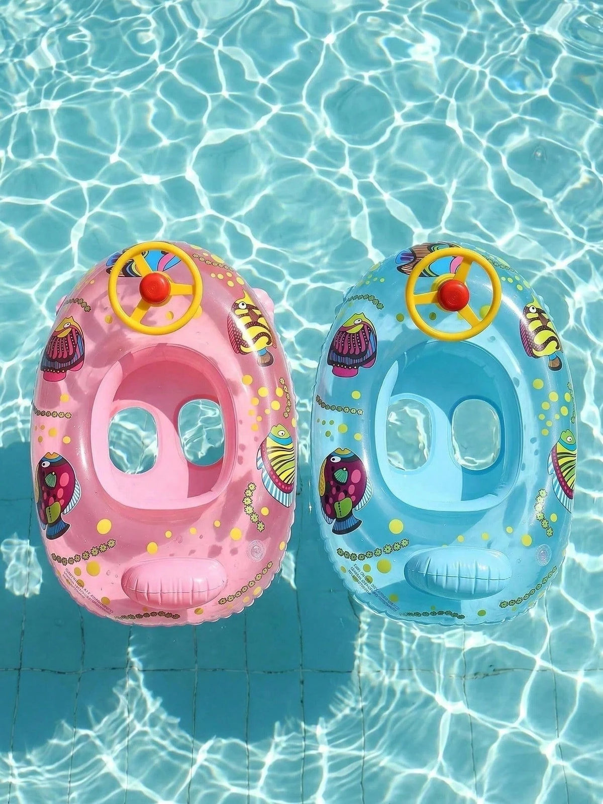 Kids Inflatable Swim Float With Steering Wheel, Steering Handle, Racing Theme Cartoon Fish Baby Pool Float Seat, Toddler Swimming Ring, PVC Material, Summer Beach Pool Water Play Boat Float, Ages 3-6