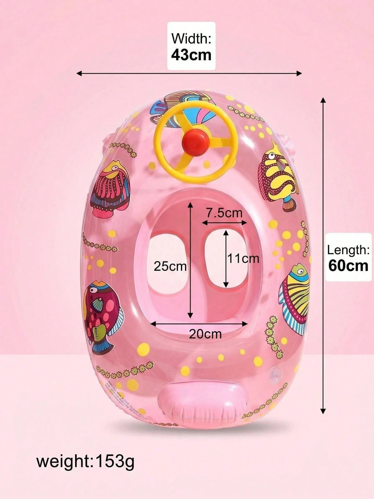 Kids Inflatable Swim Float With Steering Wheel, Steering Handle, Racing Theme Cartoon Fish Baby Pool Float Seat, Toddler Swimming Ring, PVC Material, Summer Beach Pool Water Play Boat Float, Ages 3-6