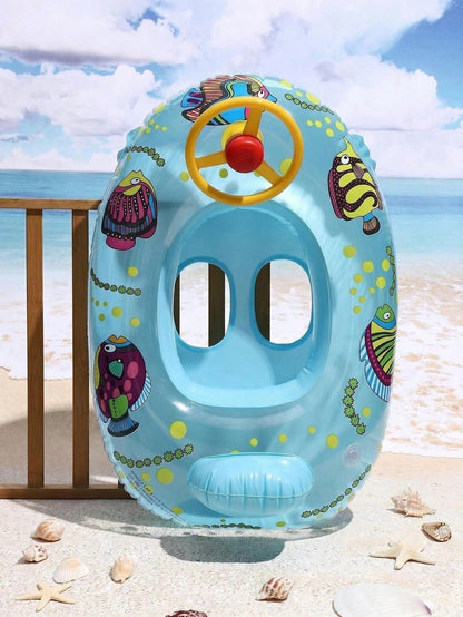 Kids Inflatable Swim Float With Steering Wheel, Cartoon Fish Baby Pool Float Seat, Toddler Swimming Ring For 1-6 Years Old, Summer Beach Pool Water Play Boat Float