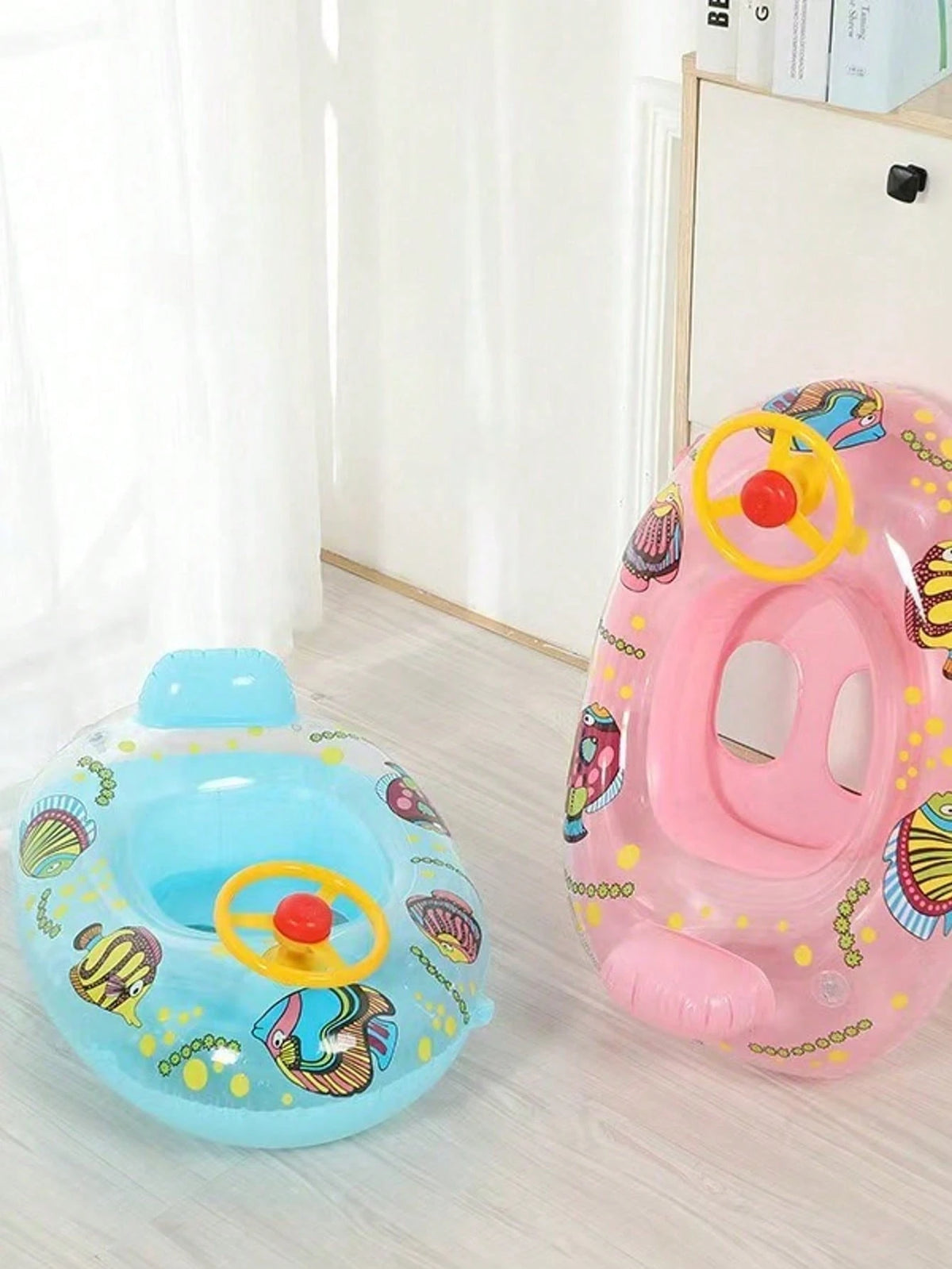 Kids Inflatable Swim Float With Steering Wheel, Cartoon Fish Baby Pool Float Seat, Toddler Swimming Ring For 1-6 Years Old, Summer Beach Pool Water Play Boat Float