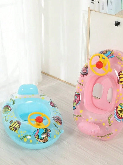 Kids Inflatable Swim Float With Steering Wheel, Cartoon Fish Baby Pool Float Seat, Toddler Swimming Ring For 1-6 Years Old, Summer Beach Pool Water Play Boat Float
