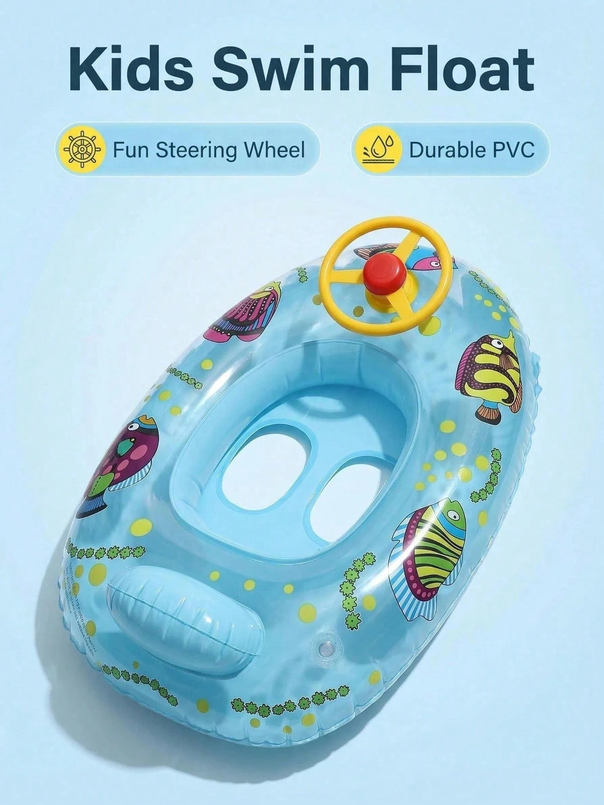Kids Inflatable Swim Float With Steering Wheel, Cartoon Fish Baby Pool Float Seat, Toddler Swimming Ring For 1-6 Years Old, Summer Beach Pool Water Play Boat Float