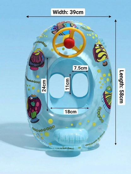 Kids Inflatable Swim Float With Steering Wheel, Cartoon Fish Baby Pool Float Seat, Toddler Swimming Ring For 1-6 Years Old, Summer Beach Pool Water Play Boat Float