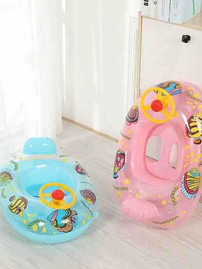 Kids Inflatable Swim Float With Steering Wheel, Cartoon Fish Baby Pool Float Seat, Toddler Swimming Ring For 1-6 Years Old, Summer Beach Pool Water Play Boat Float
