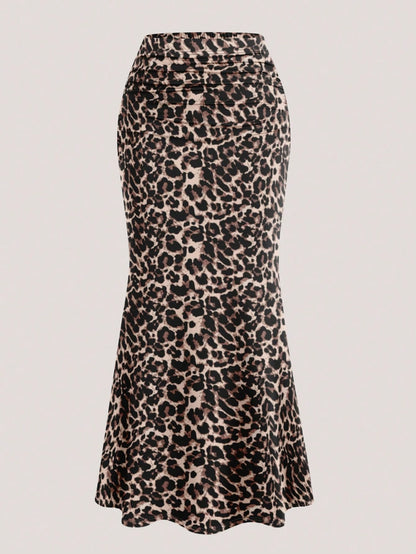 Lalippa 3pcs Elegant Party Solid Black Coffee Color Mermaid Skirt And Leopard Printd Graphic Skirt Set For Women