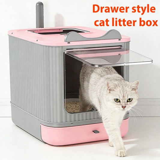 Large Cat Litter Box Enclosed, 4-In-1 Top Entry & Front Pull Drawer With Odor Control Carbon Bags & Scoop, Extra Large Splash-Proof Kitty Toilet Box For Multiple Cats (Fits Up To 44 Lbs), Easy Clean M