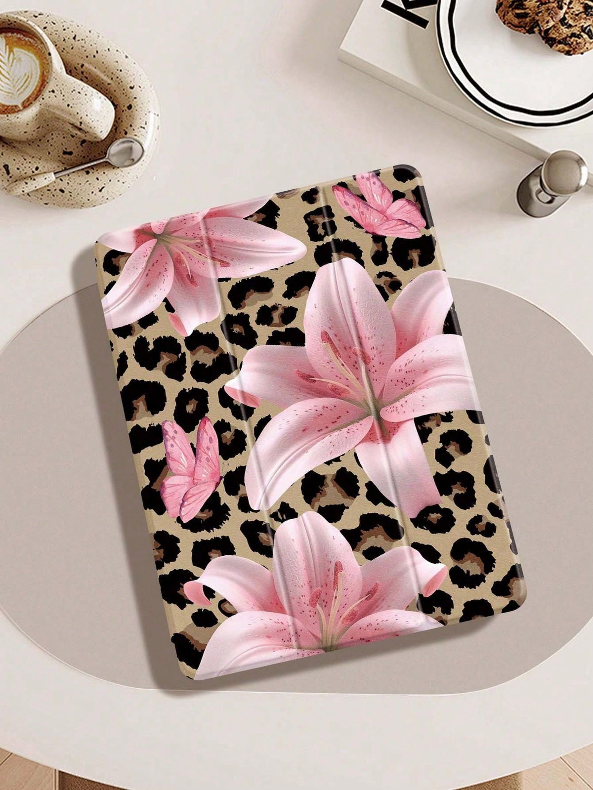 Leopard Lily Flower Pattern Compatible With Protective Case, Compatible With Air 4/5 (10.9 Inch), Compatible With 7/8/9 (10.2 Inch), Built-In Pencil Slot, Also Fits Tab S6 (10.4 Inch), Tab A7 Lite