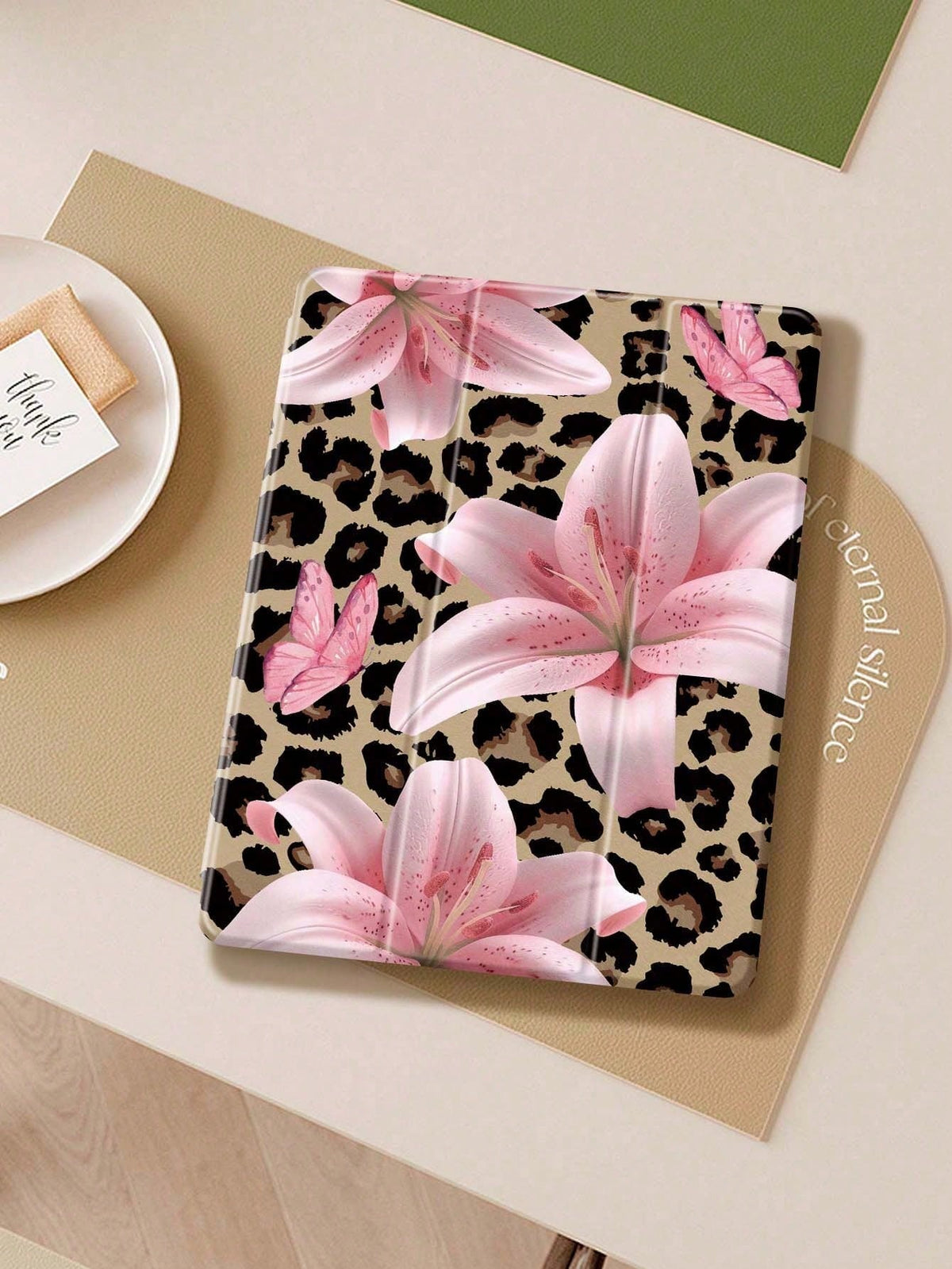Leopard Lily Flower Pattern Compatible With Protective Case, Compatible With Air 4/5 (10.9 Inch), Compatible With 7/8/9 (10.2 Inch), Built-In Pencil Slot, Also Fits Tab S6 (10.4 Inch), Tab A7 Lite