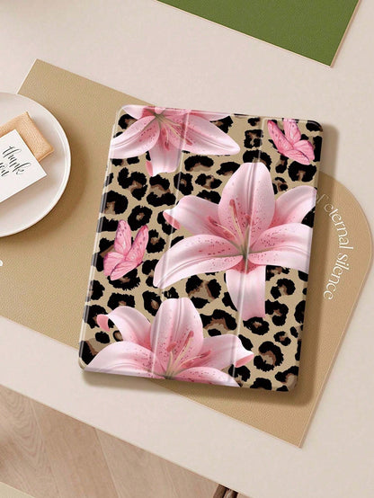 Leopard Lily Flower Pattern Compatible With Protective Case, Compatible With Air 4/5 (10.9 Inch), Compatible With 7/8/9 (10.2 Inch), Built-In Pencil Slot, Also Fits Tab S6 (10.4 Inch), Tab A7 Lite