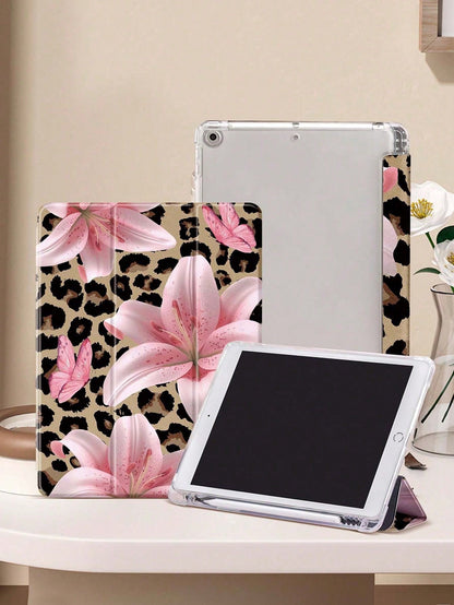 Leopard Lily Flower Pattern Compatible With Protective Case, Compatible With Air 4/5 (10.9 Inch), Compatible With 7/8/9 (10.2 Inch), Built-In Pencil Slot, Also Fits Tab S6 (10.4 Inch), Tab A7 Lite