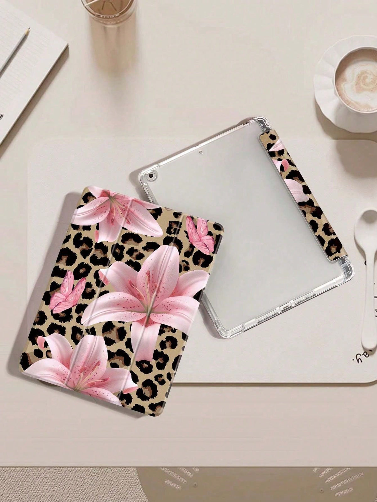 Leopard Lily Flower Pattern Compatible With Protective Case, Compatible With Air 4/5 (10.9 Inch), Compatible With 7/8/9 (10.2 Inch), Built-In Pencil Slot, Also Fits Tab S6 (10.4 Inch), Tab A7 Lite