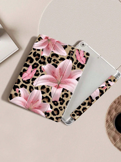 Leopard Lily Flower Pattern Compatible With Protective Case, Compatible With Air 4/5 (10.9 Inch), Compatible With 7/8/9 (10.2 Inch), Built-In Pencil Slot, Also Fits Tab S6 (10.4 Inch), Tab A7 Lite