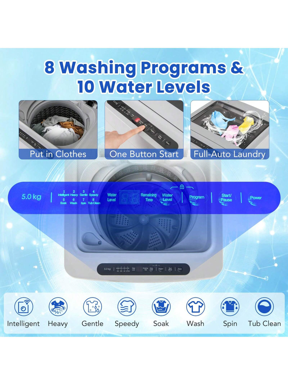 Lifezeal Portable Washing Machine 11 LBS Full Automatic Washer Machine With 8 Washing Modes White/Gray