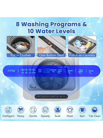 Lifezeal Portable Washing Machine 11 LBS Full Automatic Washer Machine With 8 Washing Modes White/Gray