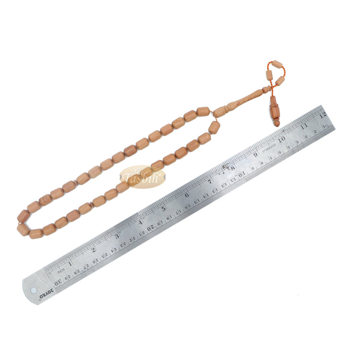 Light Brown Juniper Wood Tasbih 9x12 mm Cylinder Design 33-Ct Handmade Prayer Dhikr Beads