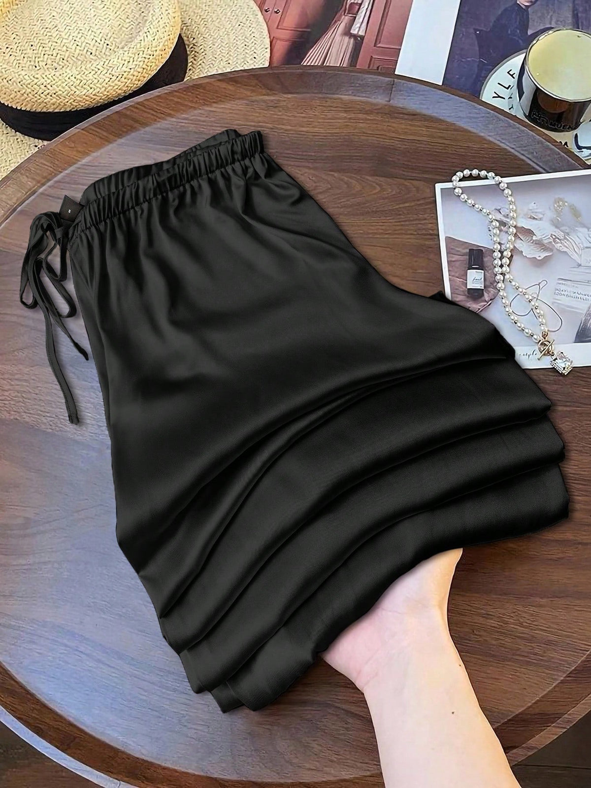 LUNE Women's Black Long Cotton Wide-Leg Pants, Comfortable And Fitted, Black Cotton Pants, Women's Casual Pants, Autumn Casual Style