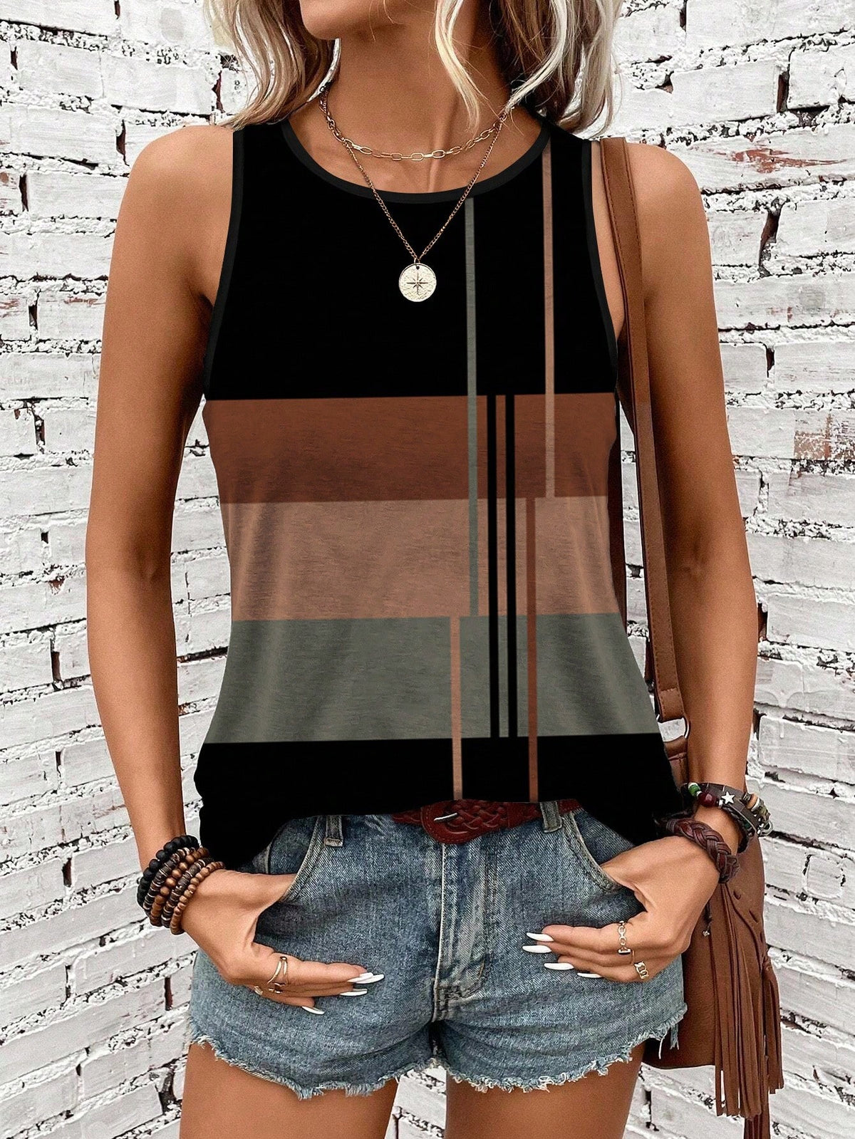 LUNE Women's Black Tank Top, Suitable For Summer Vacation Boho Casual