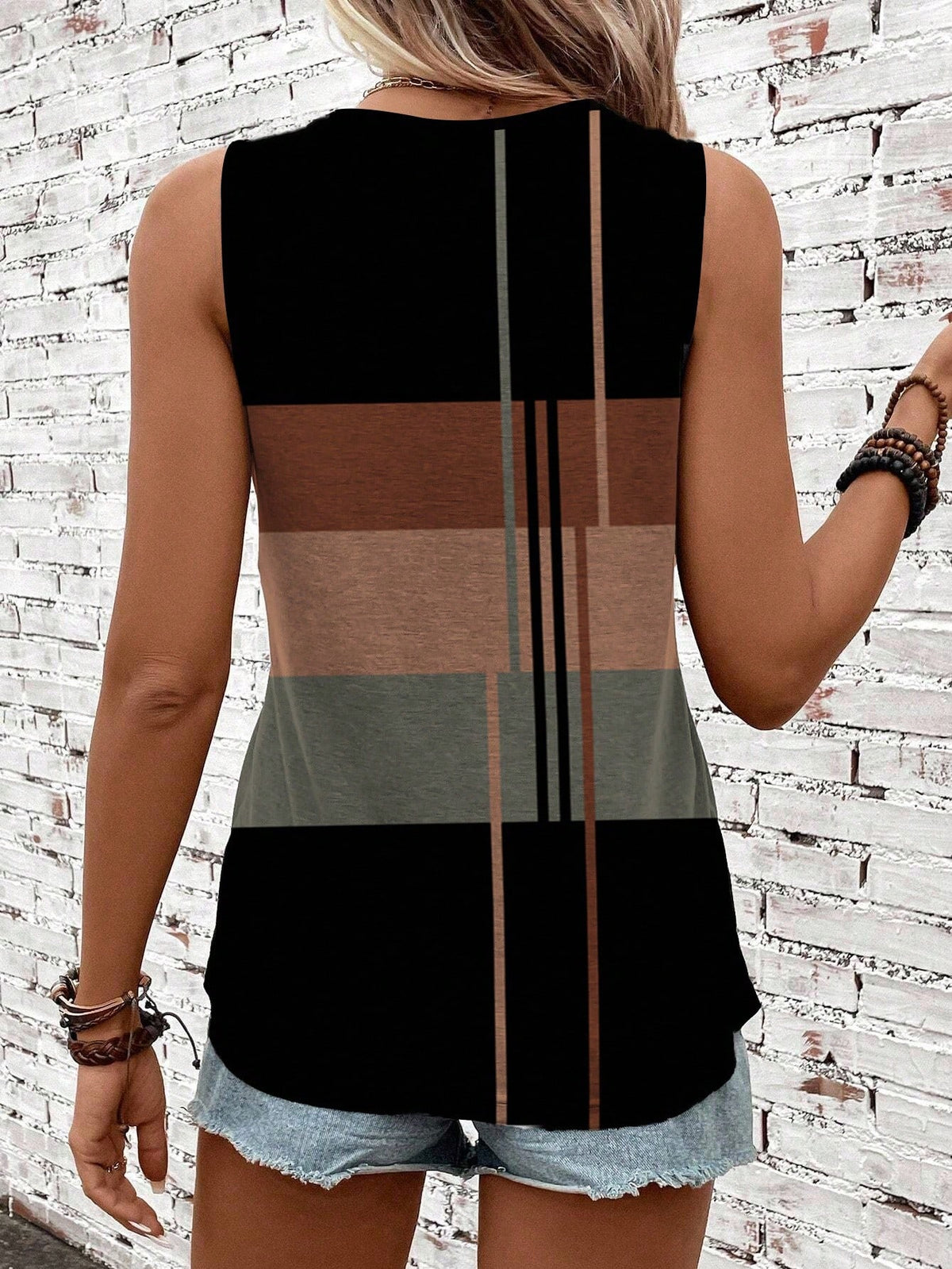 LUNE Women's Black Tank Top, Suitable For Summer Vacation Boho Casual
