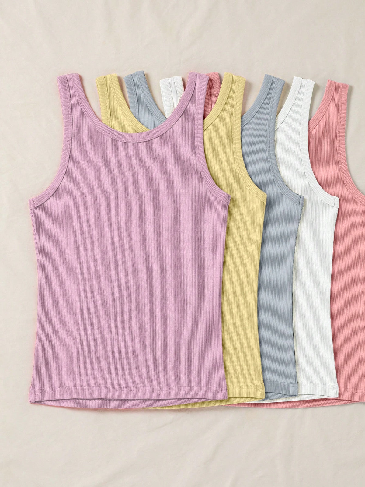 LUNE Women's Solid Color Round Neck Casual Ribbed Versatile Tank Top