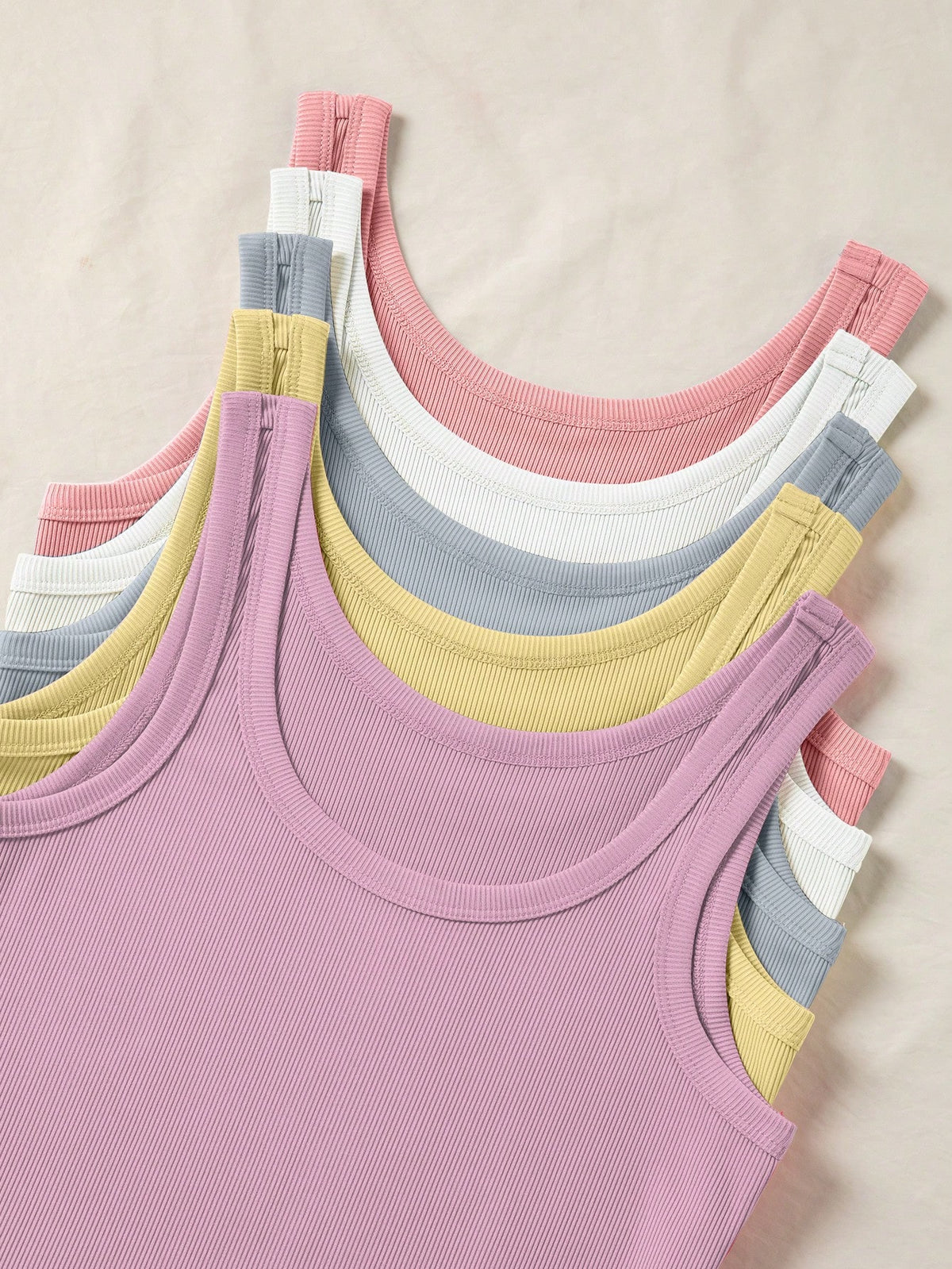 LUNE Women's Solid Color Round Neck Casual Ribbed Versatile Tank Top