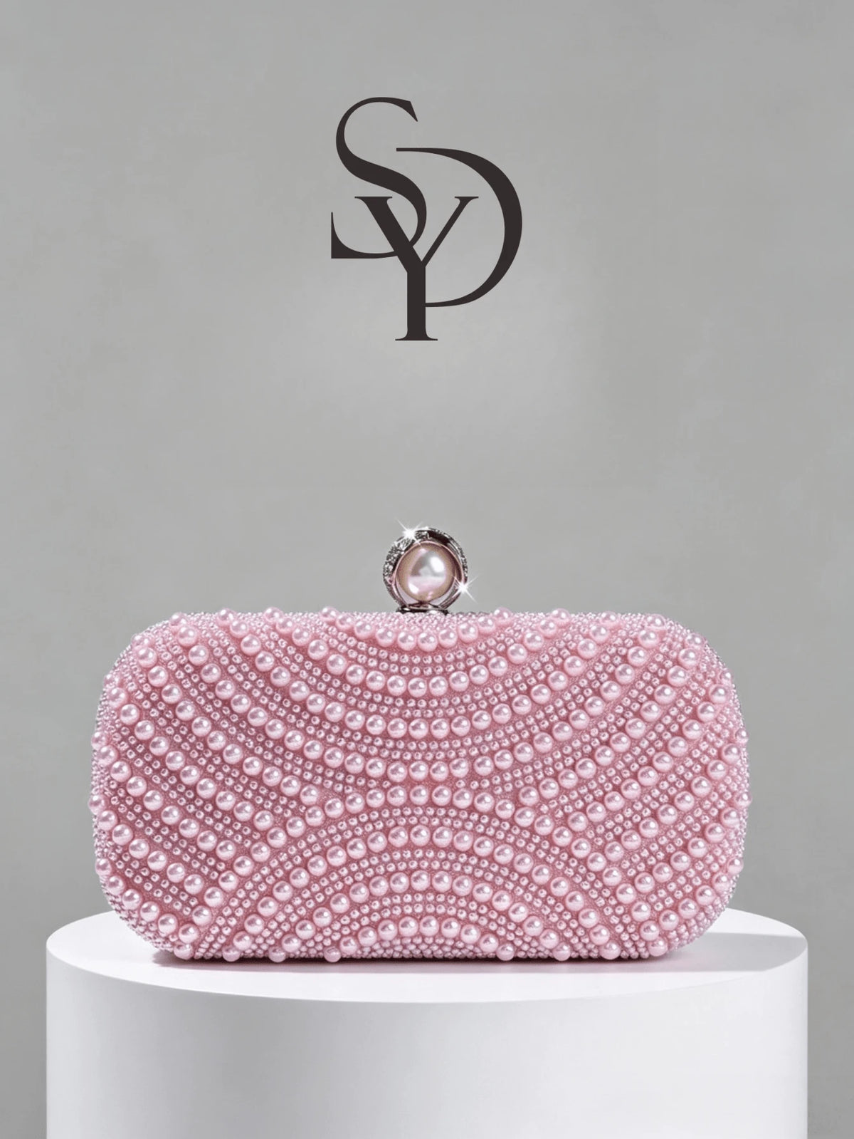 Luxury Pink Pearl Box Clutch Bag, Detachable Chain Shoulder Bag For Party