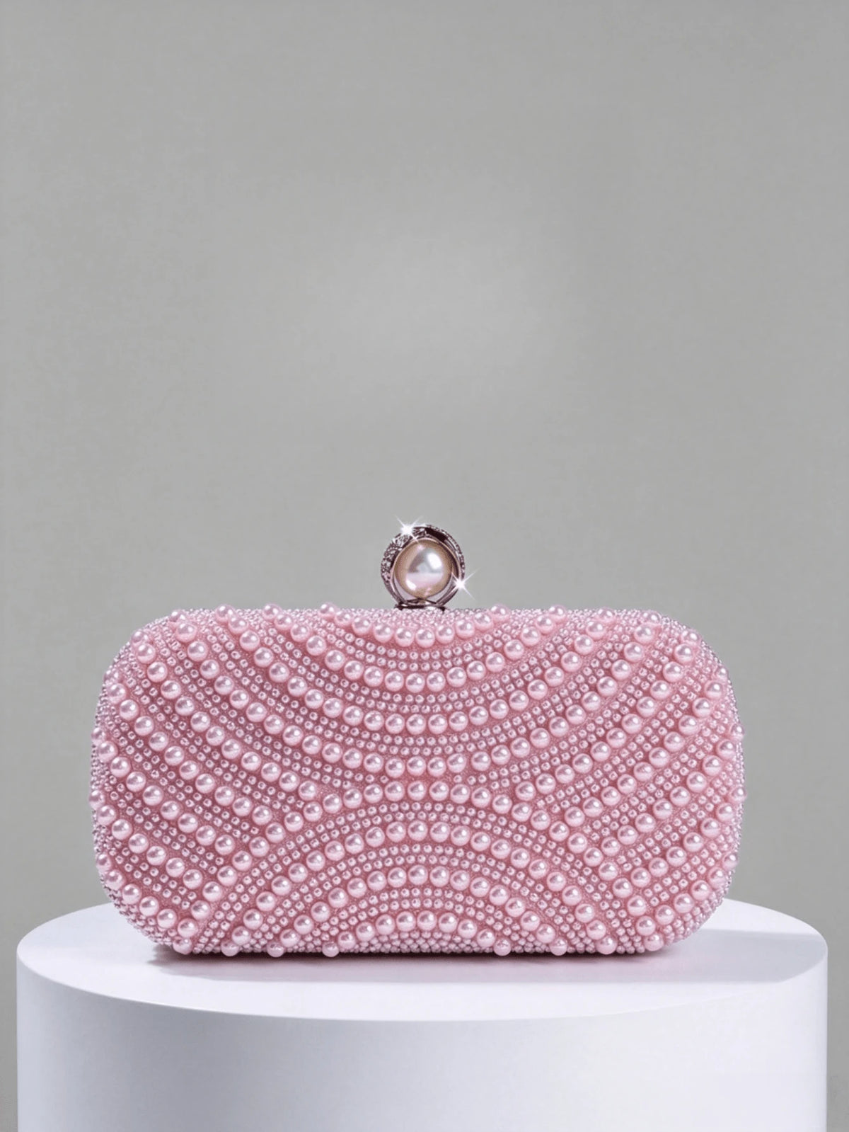 Luxury Pink Pearl Box Clutch Bag, Detachable Chain Shoulder Bag For Party