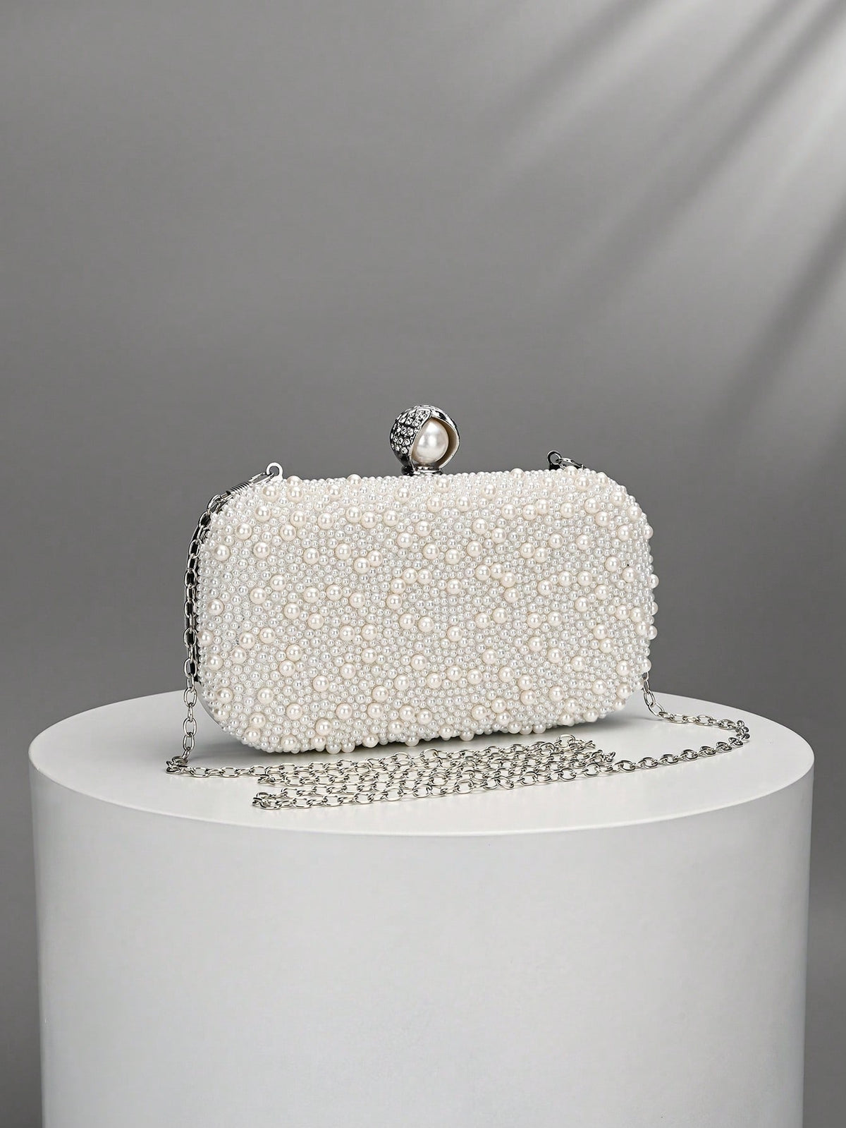 Luxury Pink Pearl Box Clutch Bag, Detachable Chain Shoulder Bag For Party