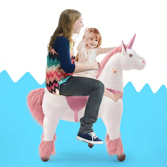 Mechanical Walking Plush Unicorn Ride-On Toy For Girls And Boys| No Battery & No Electricity Required, Max Weight Capacity 187 LBS