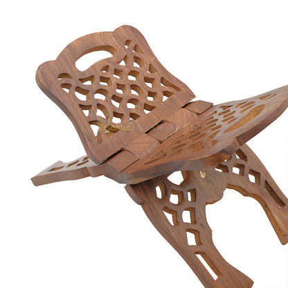 Medium Carved Handle Top Wooden Qur'An Stand - 13"