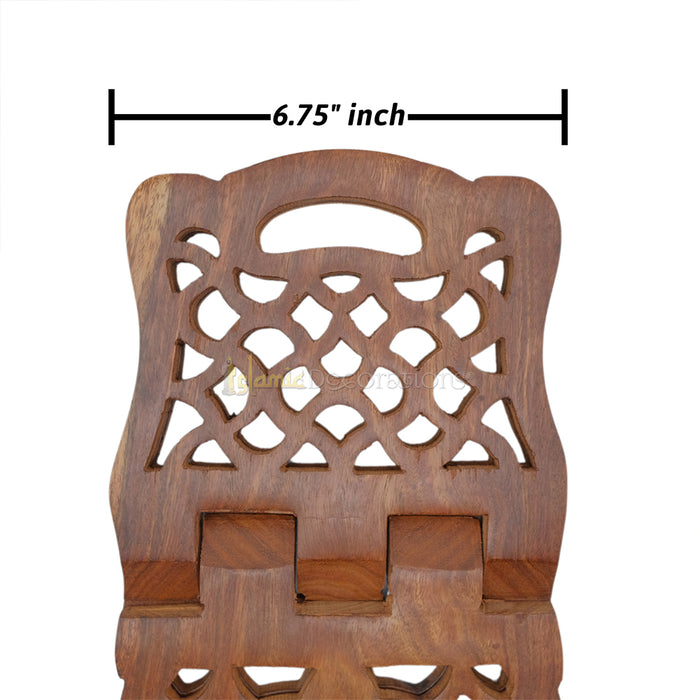 Medium Carved Handle Top Wooden Qur'An Stand - 13"