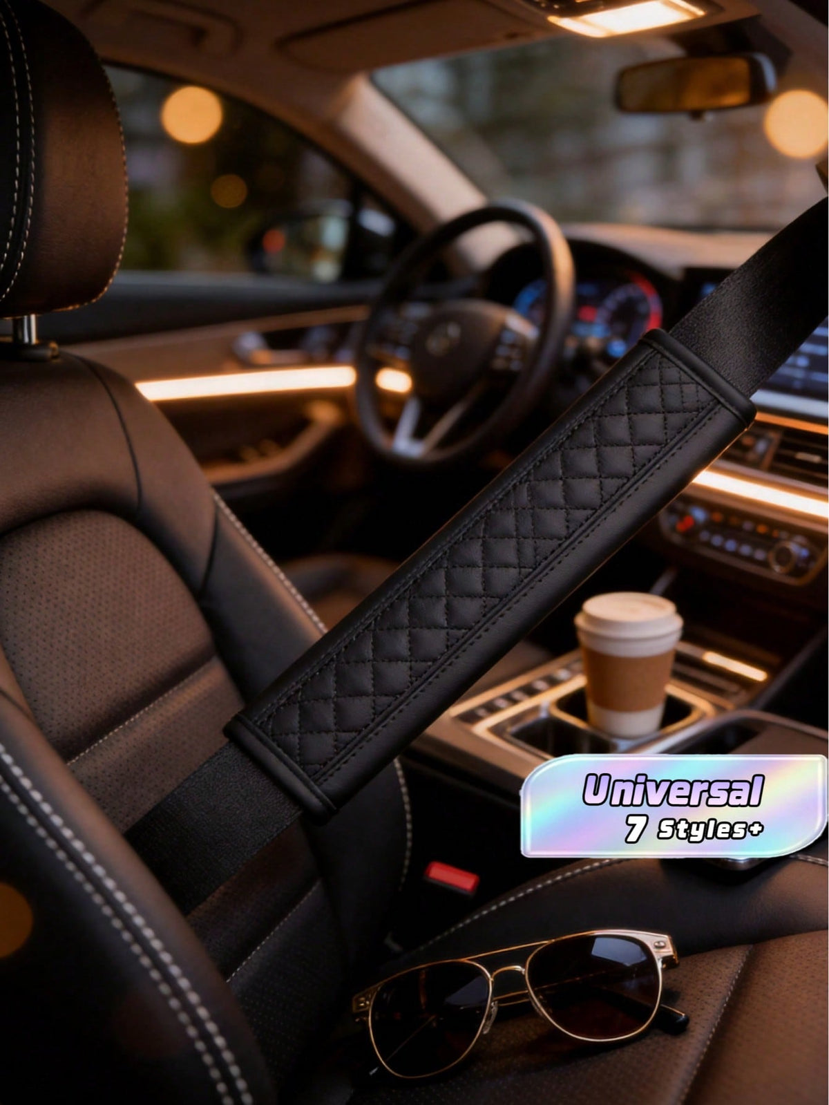 MEIKAXIU 1PC PU Leather Embossed Car Seat Belt Cover Protector, Universal Car Interior Decorative Accessories, All Season,Car Accessories