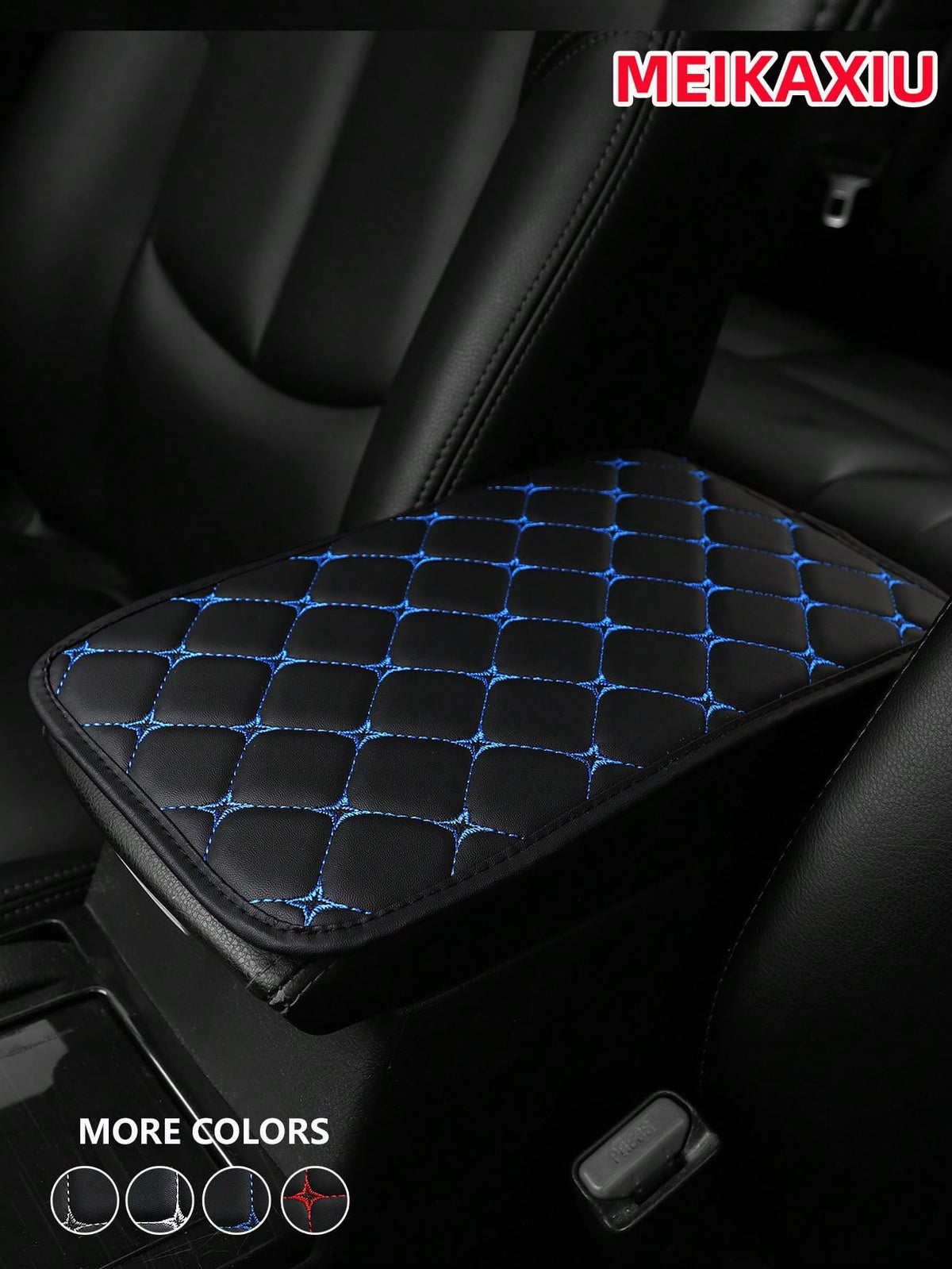 MEIKAXIU 1pc PU Leather Embroidered Comfortable Armrest Pad For Cars, 12.6"X7.5", Universal Car Accessories, Unisex Black And Red