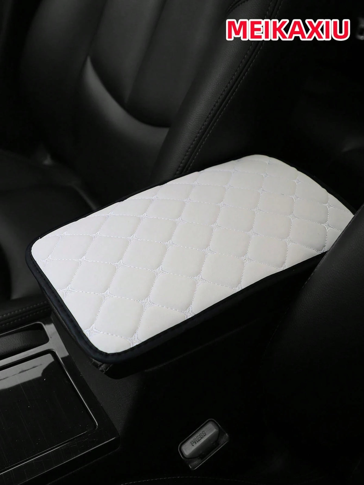 MEIKAXIU 1pc PU Leather Embroidered Comfortable Armrest Pad For Cars, 12.6"X7.5", Universal Car Accessories, Unisex Black And Red