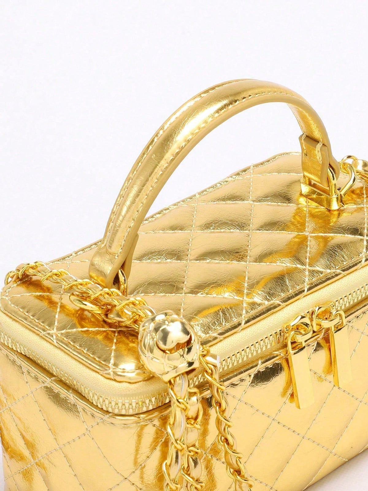 Metallic Quilted Vanity Purse, Gold Chain Luxury Designer Bags, Wallet, Party Date Night Out Bag, Purses For Women, Chic Love, Halloween Gift
