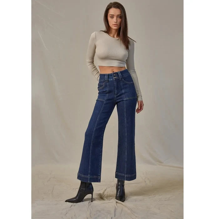 Mica Denim Super High-Rise Cropped Wide-Leg Jeans Mica French Navy Cropped Wide-Leg Jeans | The Red Owl Bottoms