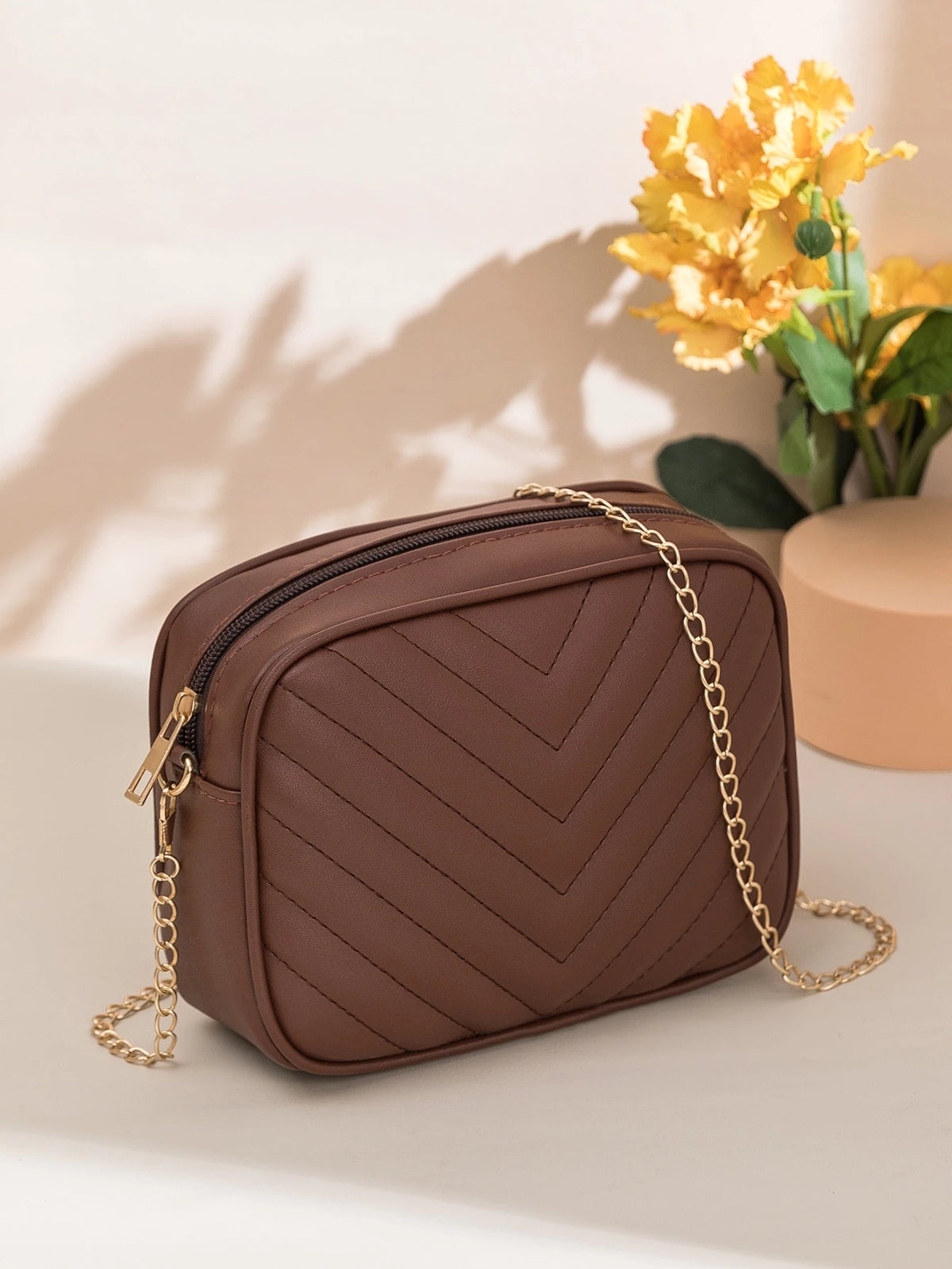 Mini Chevron Embossed Crossbody Square Bag