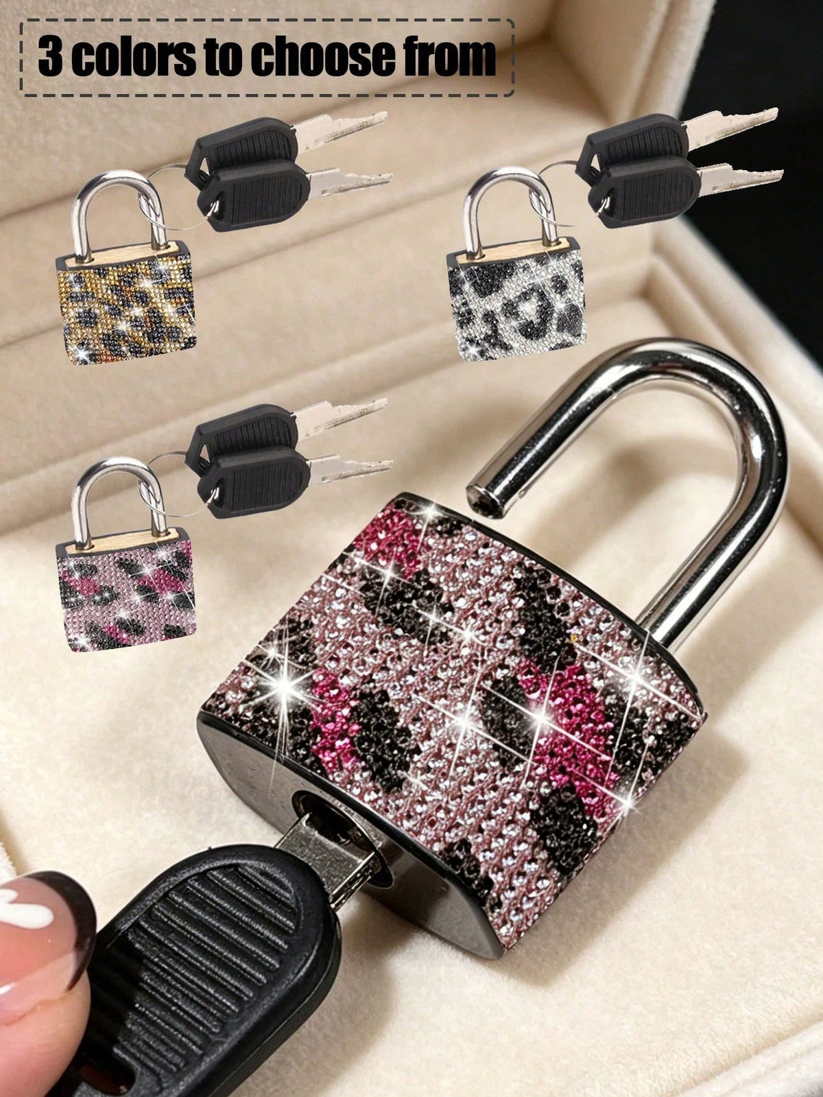 Mini Sparkling Leopard Print Crystal Keyed Padlock- Metal Mini Lock With 2 Keys, No Assembly Required,Luggage Locks With Keys, Locker Lock Small Luggage Padlocks, Suitcase Locks Metal Keyed Padlock F