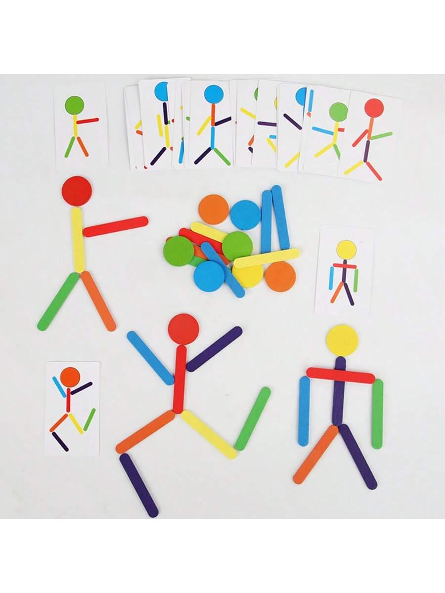 MINKOJA Creative Versatile Stick Figure Wooden Puzzle – Montessori Early Learning Educational STEM Toy, Action Imitation & Hand-Eye Coordination Training, Colorful Wooden Stick Shape Building Game, Fo