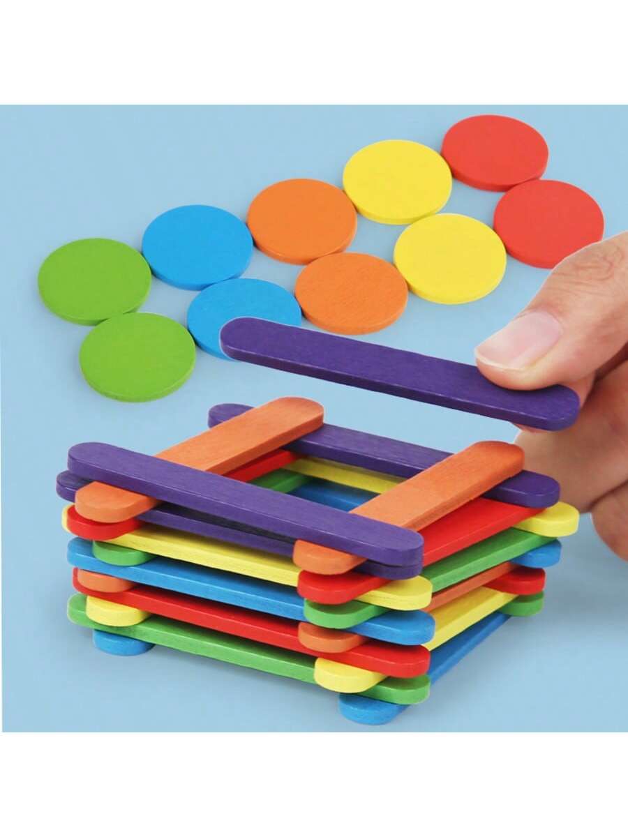 MINKOJA Creative Versatile Stick Figure Wooden Puzzle – Montessori Early Learning Educational STEM Toy, Action Imitation & Hand-Eye Coordination Training, Colorful Wooden Stick Shape Building Game, Fo