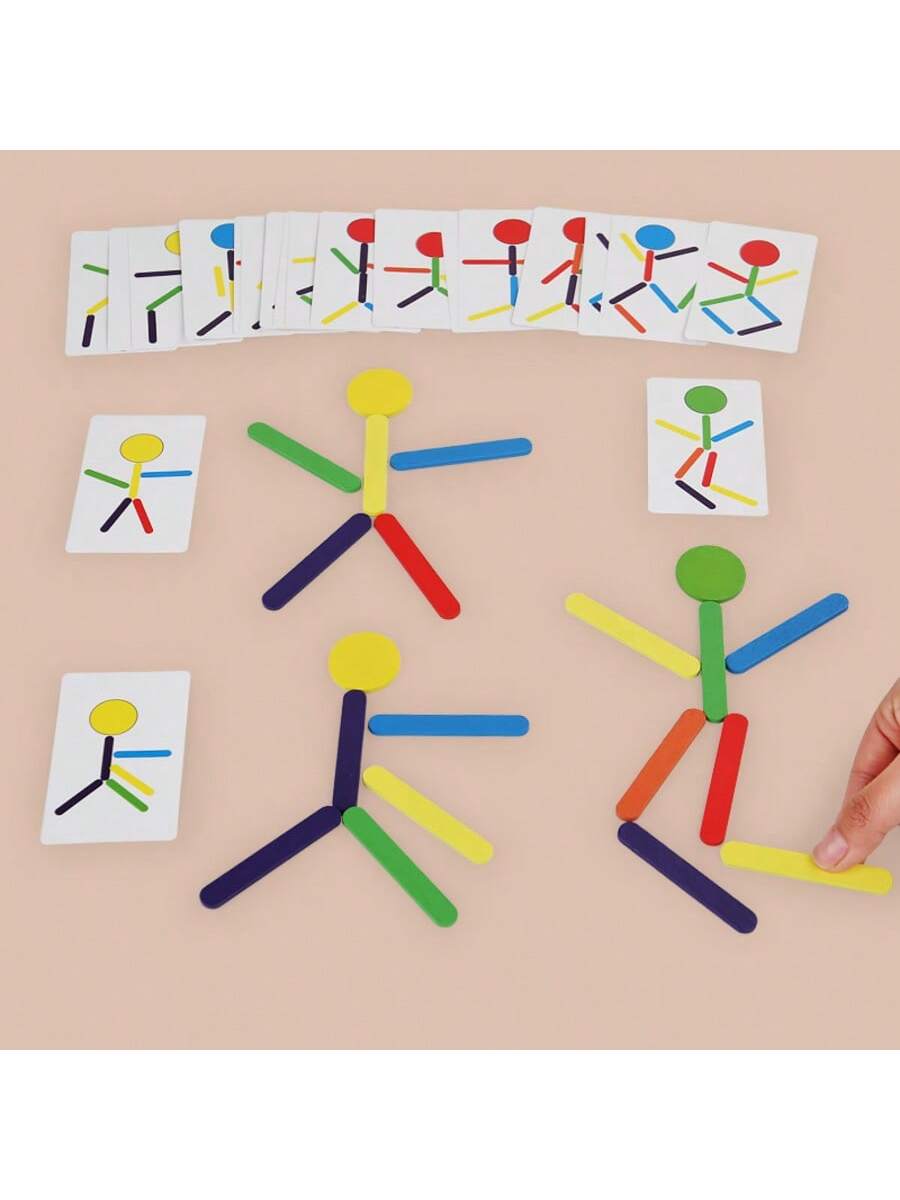 MINKOJA Creative Versatile Stick Figure Wooden Puzzle – Montessori Early Learning Educational STEM Toy, Action Imitation & Hand-Eye Coordination Training, Colorful Wooden Stick Shape Building Game, Fo