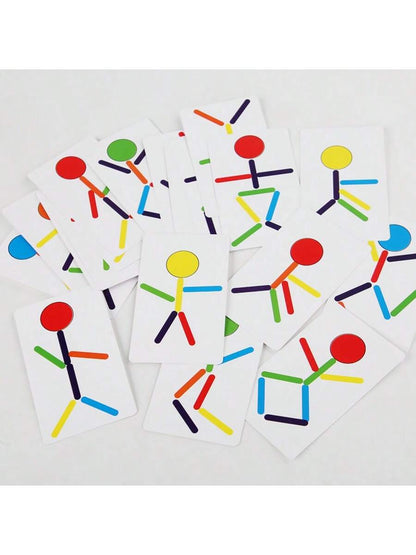 MINKOJA Creative Versatile Stick Figure Wooden Puzzle – Montessori Early Learning Educational STEM Toy, Action Imitation & Hand-Eye Coordination Training, Colorful Wooden Stick Shape Building Game, Fo