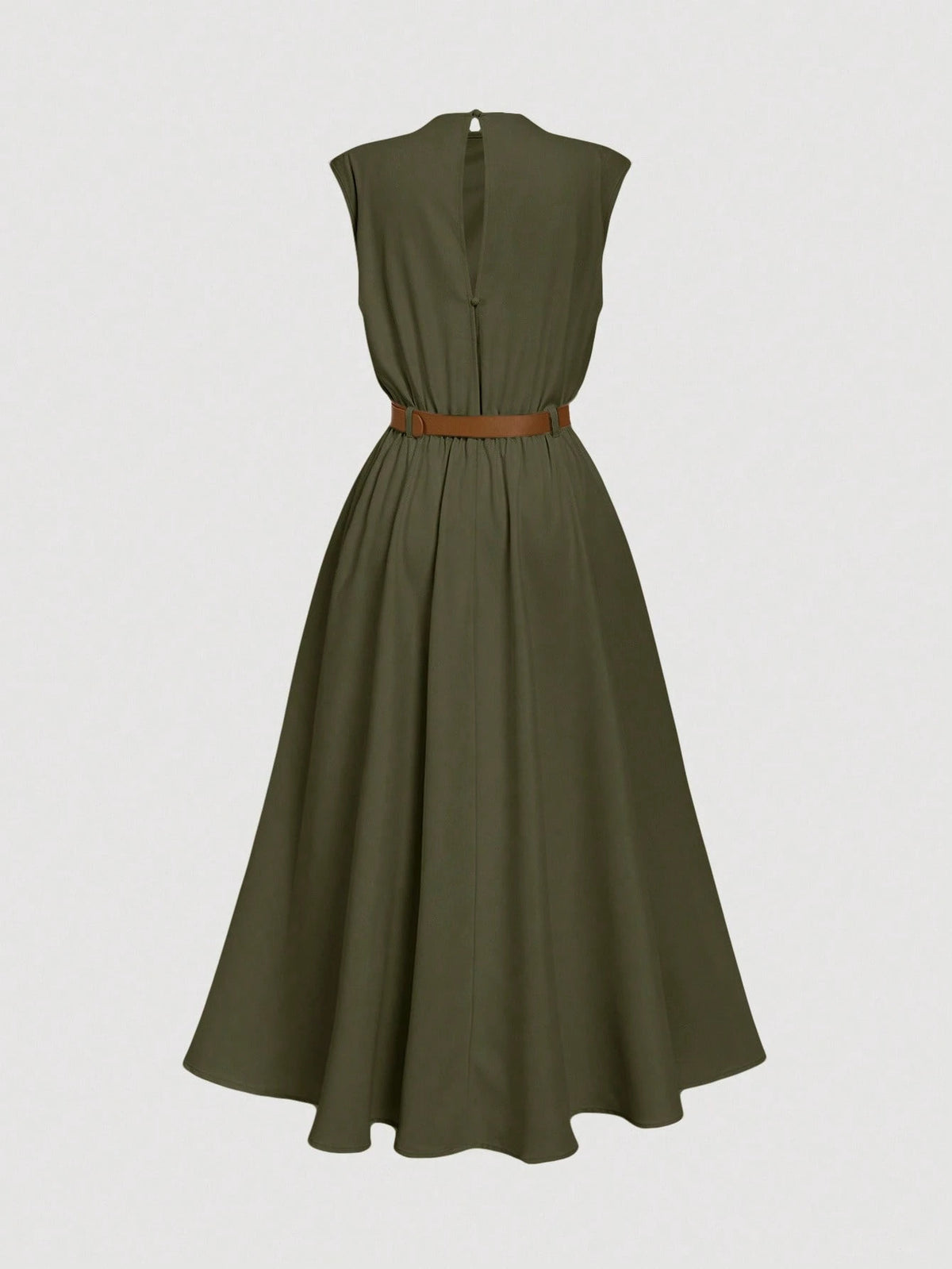 MOD Women's Solid Color Sleeveless Dress (With Belt), Back To School Season, Olive Dress