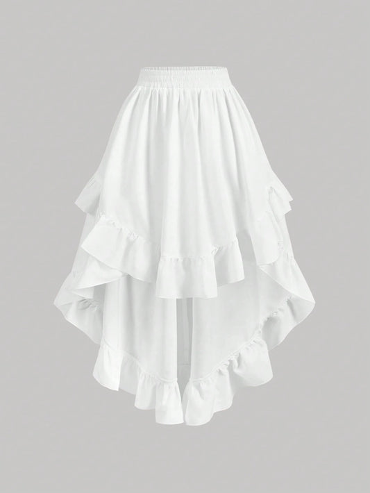 MOD Women's White Ruffle Hem Skirt, Retro Black Layered A-Line Skirt