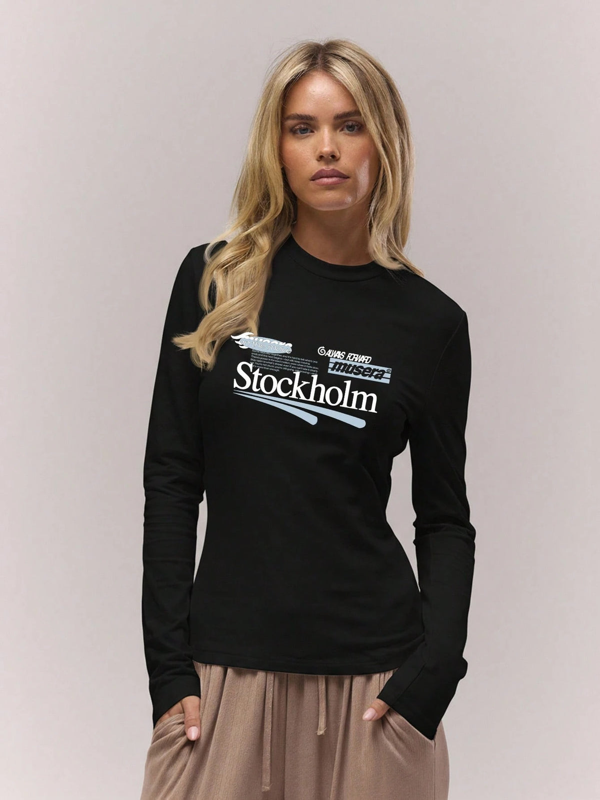 MUSERA Long Sleeve Fitted Graphic Crew Neck Top Old Money Cute Country Cottage Core Clean Girl Casual Lounge For Women Butterscotch Spring Summer Holiday