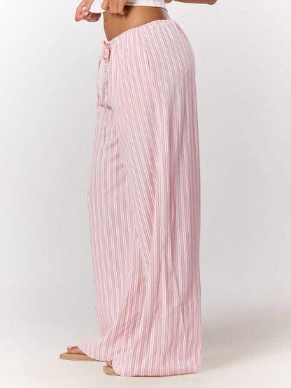 MUSERA Stripe Drawstring Wide Leg Trousers Cute Summer Holiday Vacation Casual Elegant Beach Linen Style Trousers