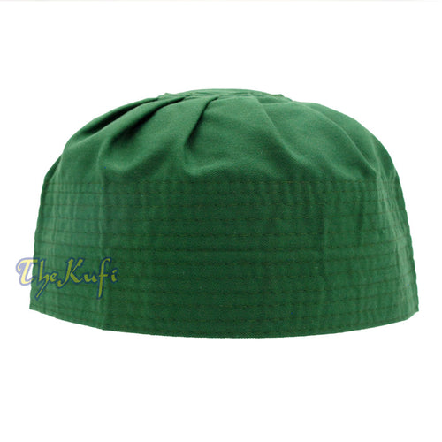 Muslim Prayer Dark Green Kufi Hat Pleated-top Fabric Handmade Taqiyah Islamic